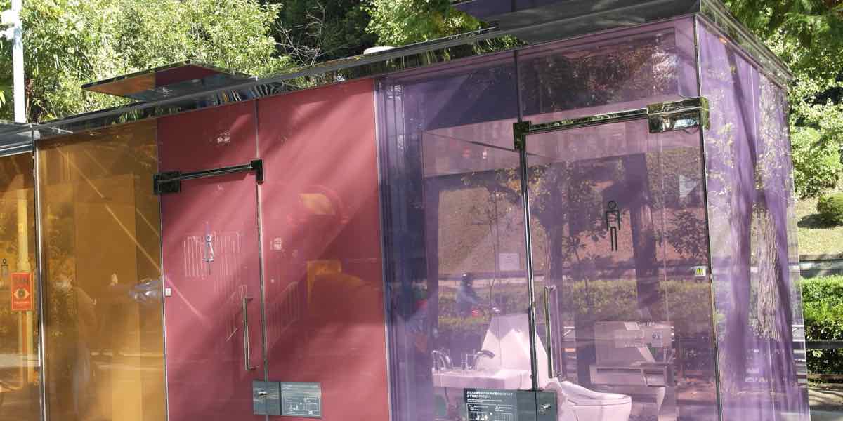 Shigeru Ban's coloured-glass public toilet in Yoyogi Fukamachi Mini Park, Shibuya