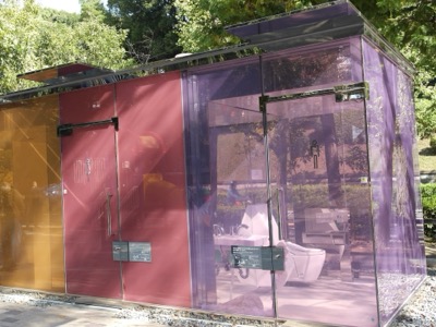 Shigeru Ban's coloured-glass public toilet in Yoyogi Fukamachi Mini Park, Shibuya